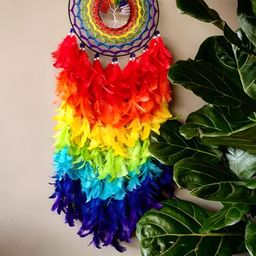UVID ART AND CRAFT SUPPLIES Red & Yellow Feathers Hanging Dream Catcher-image-83