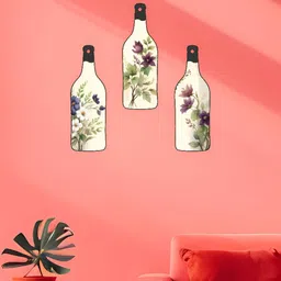 SAF Purple & Beige 3 Pieces Floral Painted Bottle-Shape Wooden Wall Hangings-image-54