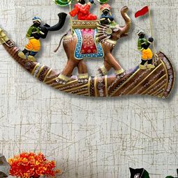 PRANJALS HOUSE Brown Textured Rajasthani Hathi Baarat Wall Hanging-image-65
