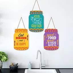 ArtVibes Green 3 Pieces Quotes Printed Wooden Hangings Wall Decor-picture-57
