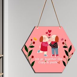 SAF Peach-Colored Hexagon Design Wooden Wall Hanging With Zardoori String-picture-20