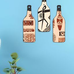 SAF Beige & Red 3 Pieces Bohemian Art Bottle Shaped Wooden Wall Decors-image-40