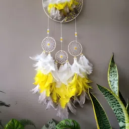 UVID ART AND CRAFT SUPPLIES Yellow & White Feathers Hanging Dream Catcher-picture-2