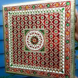 apka mart Brown & Green Minakari Textured Wooden Chowki-picture-40