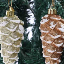 TAYHAA Gold Toned & Copper 2 Pieces Glitter Pinecone Christmas Decor-2