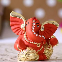 eCraftIndia Orange & Gold-Toned Handcrafted Mini Kaan Ganesha Decorative Showpiece-image-98