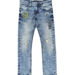 Pepe Jeans Boys Blue Cotton Slim Fit Mildly Distressed Heavy Fade Stretchable Jeans-picture-48