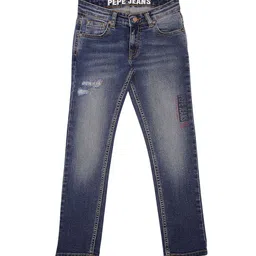 Pepe Jeans Boys Blue Slim Fit Low Distress Heavy Fade Stretchable Jeans-picture-27