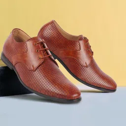 FAUSTO Men Tan-Brown Woven-Design Formal Derbys-picture-45
