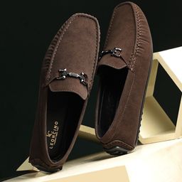 LEONCINO Men Colourblocked Suede Loafers-image-47