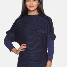 Campus Sutra Women Navy Blue & Black Self Checked Pullover-image-9