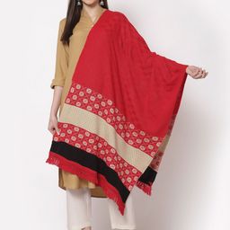 KLOTTHE Women Red & Black Woven Design Stole-image-88