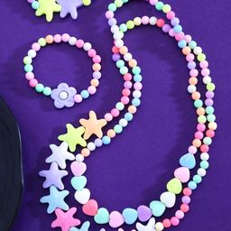 Yellow Chimes Set Of 2 Pink & Blue Beaded Heart & Star Jewellery Set-98