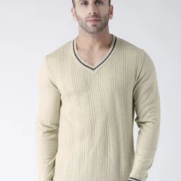 JUMP USA Men Beige & Navy Blue Cable Knit Acrylic Pullover-8