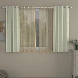 ROSARA HOME Set Of 4 Beige & Cream-Coloured Jacquard Window Curtains-48