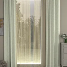 ROSARA HOME Off-White & Gold-Toned Set of 4 Jacquard Regular & Sheer Long Door Curtains-29