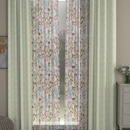 ROSARA HOME Off-White & Pink Set of 4 Regular & Sheer Door Curtains-16