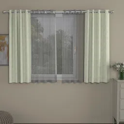 ROSARA HOME Off-White & Transparent Set of 4 Jaquard Regular and Sheer Window Curtains-55