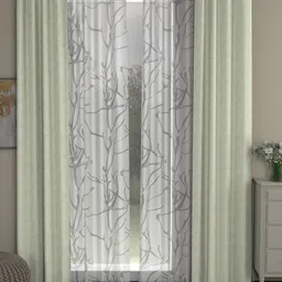 ROSARA HOME Off-White & Grey Set of 4 Regular and Sheer Long Door Curtains-30