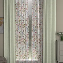 ROSARA HOME Off-White & Pink Set of 4 Jacquard Regular and Sheer Long Door Curtains-30