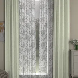 ROSARA HOME Off-White & Grey Set of 4 Regular & Sheer Jacquard Regular and Sheer Long Door Curtains-16