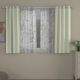 ROSARA HOME Off-White & Grey Jacquard Set of 4 Regular and Sheer Window Curtains-43