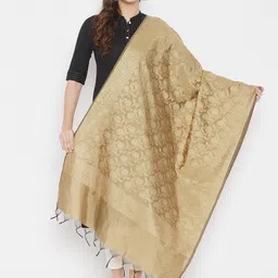 Clora Creation Women Beige Ethnic Motifs Woven Design Zari Dupatta-picture-3