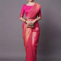 Mitera Women Pink Woven Design Silk Blend Saree-picture-53