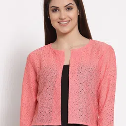 Style Quotient Women Coral Pink Crop Shrug-22
