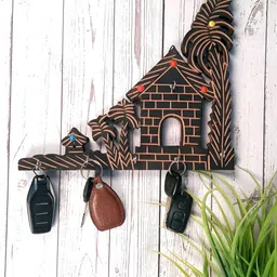 apka mart Brown & Cream- Colored Textured Wooden Wall Hooks Key Holder-55