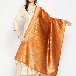 Dupatta Bazaar Women Rust Woven Design Banarasi Silk Dupatta-image-90