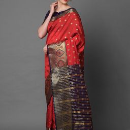 Mitera Rust & Gold-Toned Ethnic Motifs Banarasi Saree-image-95