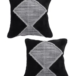 ROMEE Black & Grey Set of 2 Self Design Square Cushion Covers image 2