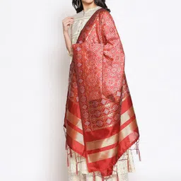 Dupatta Bazaar Peach-Coloured & Red Ethnic Motifs Woven Design Dupatta image 5
