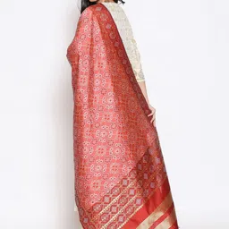 Dupatta Bazaar Peach-Coloured & Red Ethnic Motifs Woven Design Dupatta image 4
