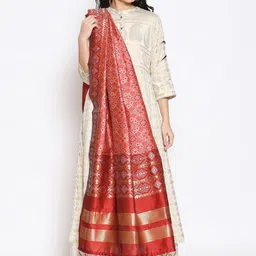 Dupatta Bazaar Peach-Coloured & Red Ethnic Motifs Woven Design Dupatta image 2