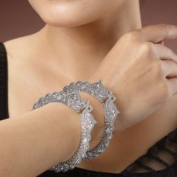 NVR Set of 2 German Silver Plated Oxidised Elephant Design Bangles-18