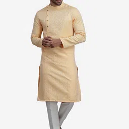 THE KURTA COMPANY Geometric Woven Design Angrakha Straight Kurta-image-100