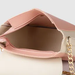 Lino Perros Beige & Peach-Coloured Colourblocked Handheld Bag with Detachable Sling Strap image 5