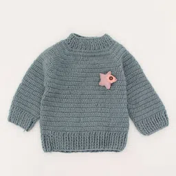 Woonie Kids Grey & Pink Ribbed Pullover with Applique Detail-image-99