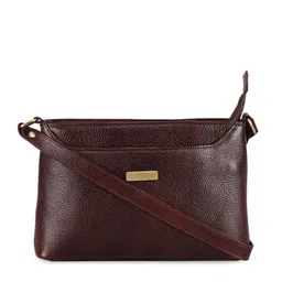 GENWAYNE Brown Textured Leather Structured Sling Bag with Bow Detail-38