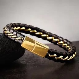The Roadster Lifestyle Co. Men Black Leather Wraparound Bracelet-image-56