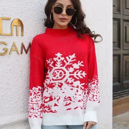 StyleCast Round Neck Printed Acrylic Pullover with Embroidered Detail-image-60
