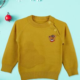 Baby Moo Kids Mustard & Brown Cotton Pullover with Embroidered Detail-32