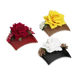 AccessHer Women Set of 3 Floral Comb Pins with Beaded Detail-52