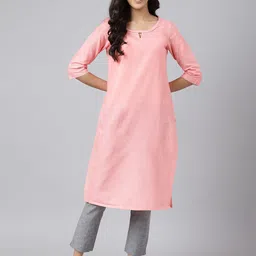 AURELIA Women Pink Solid Thread Work Kurta-51