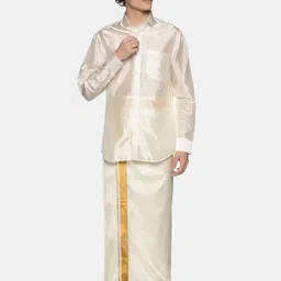 Sethukrishna Men Cream Art Silk Gold Zari Border Dhoti-picture-35