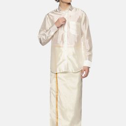 Sethukrishna Men Cream-Coloured Solid Art Silk Dhoti-picture-6