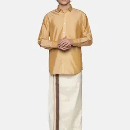 Sethukrishna Men Cream-Coloured Solid Dhoti-image-31