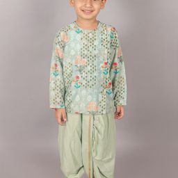 LIL DRAMA Boys Floral Printed Angrakha Kurta With Dhoti Pants-image-96